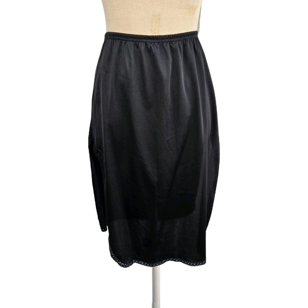 Vanity Fair Vtg Black Nylon Half Slip Size L High Slits On Both Sides USA
